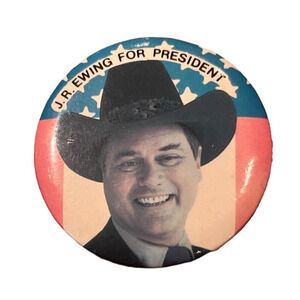 JR Ewing President Dallas Television Political Vintage Button Pin